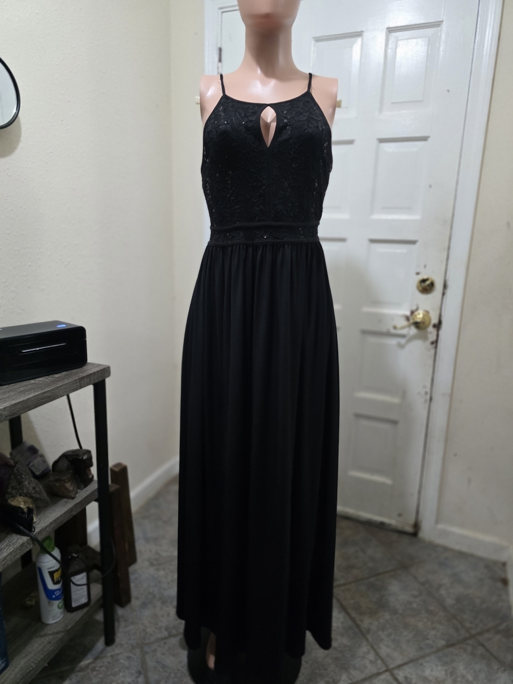 Black Beaded Spaghetti-Strap Maxi Dress